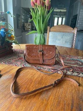 Patrica Nash Leather Floral Tooled Crossbody Bag - Brown